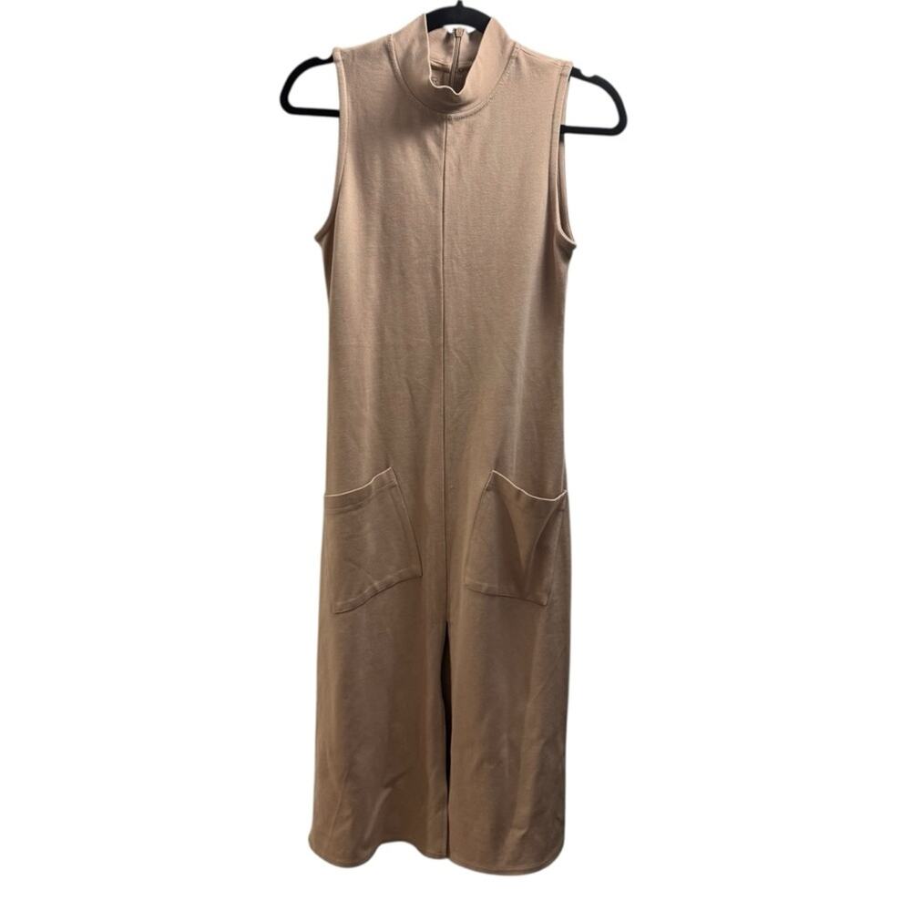 Victor Glemaud Foundations Tan Sleeveless Front Slit Midi Dress